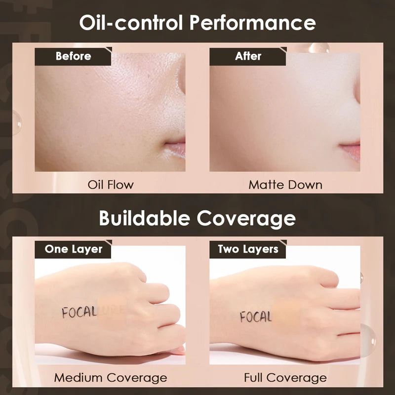 FOCALLURE Liquid Foundation Long-lasting Oil-control High Coverage Poreless Lightweight Concealer Face Base Makeup Cosmetics