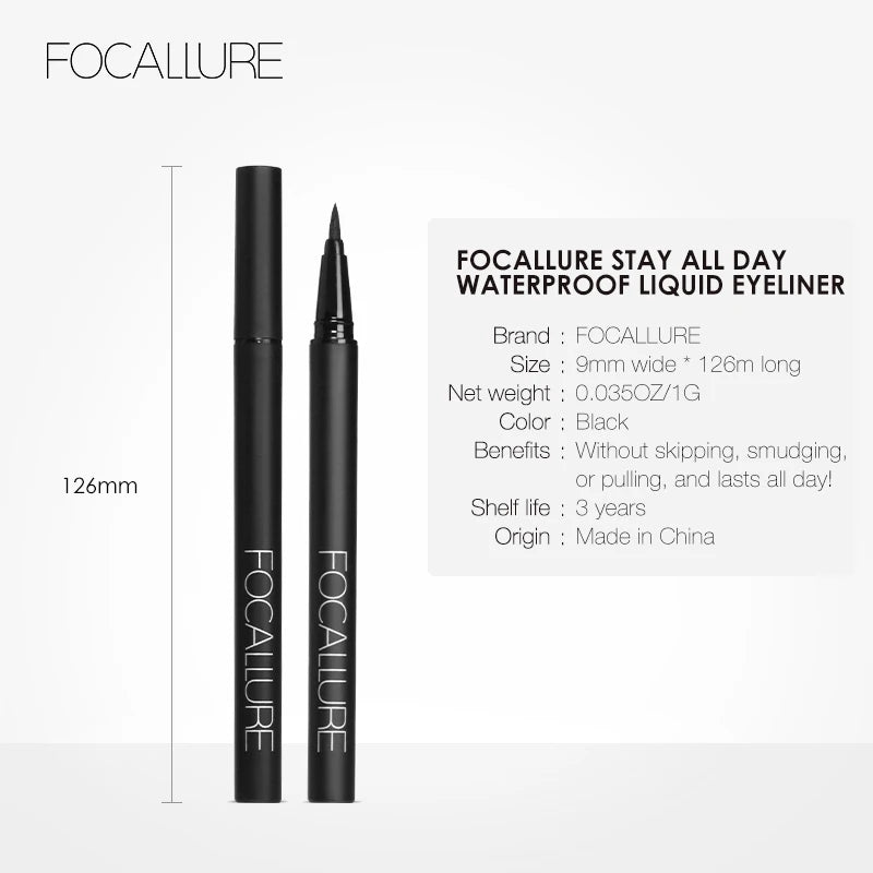 FOCALLURE Professional Black Liquid Eyeliner Long-lasting Waterproof Quick-dry Eye Liner Pencil Pen Makeup Beauty Cosmetics Tool