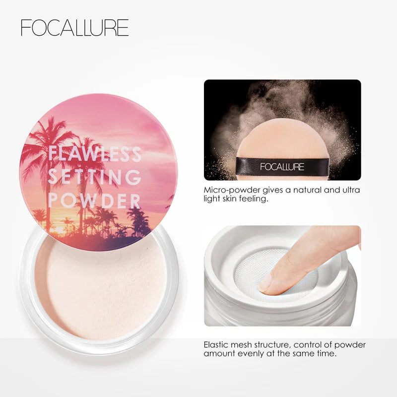 FOCALLURE 4 Colors Matte Loose Powder Waterproof Oil-control Minerals Makeup Setting Powder Finish Face Cosmetics for Women