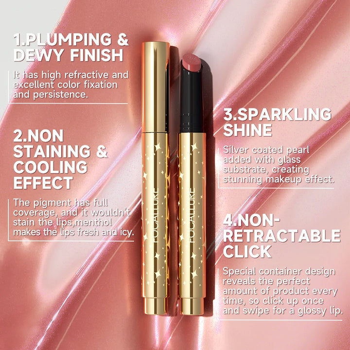 FOCALLURE Pearlescent Lip Gloss Stick Moisturizing Long Lasting Sexy Sparkling Lip Balm Shimmer Lipstick Pen Makeup Cosmetics