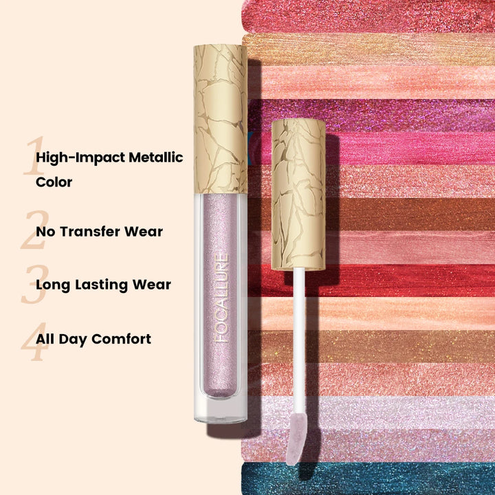 FOCALLURE Diamond Glitter Lip Gloss Long Lasting 15 Colors Metal Matte Shiny Liquid Lipstick Charming Lip Blam Makeup Cosmetics