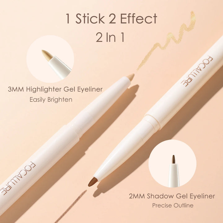 FOCALLURE 2 Shades Silkworm Gel Eyeliner Smooth Soft High Pigmented Muli-use 3D Shaping Eye Liner Pencil Makeup Cosmetics Tools