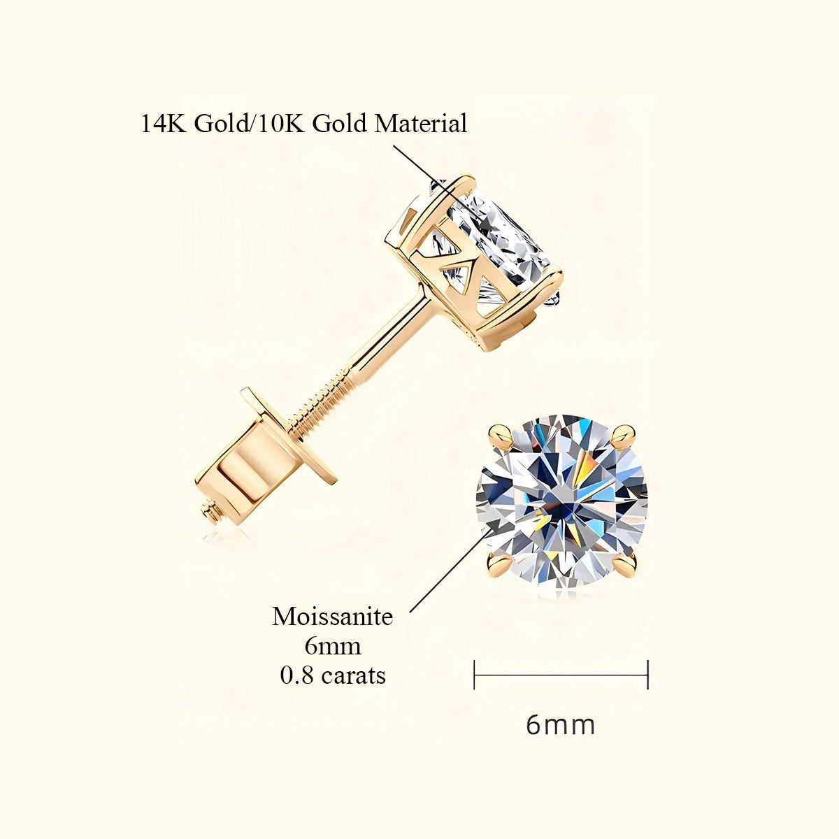 10K Pure Gold, 14K Pure Gold,moissanite earrings,moissanite stud earrings,moissanite jewelry,moissanite wedding bands,moissanite stone