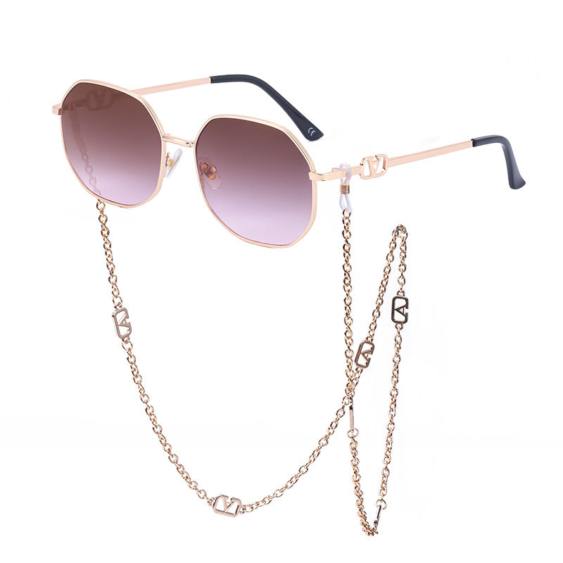 Fashion Chain Irregular Frame Sunglasses For Women