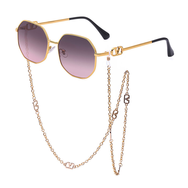 Fashion Chain Irregular Frame Sunglasses For Women