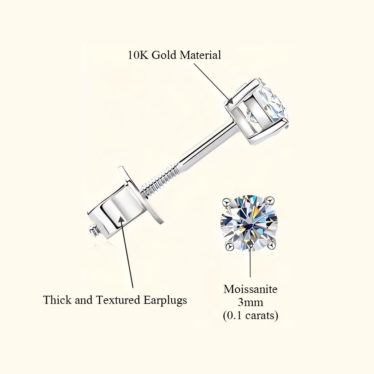 Classic Four-Claw 10k Pure Gold Moissanite Earrings